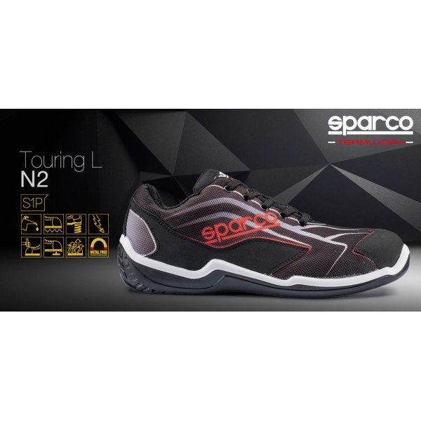Zapatos seguridad Sparco Touring L S1P N2 Negro Rojo - Almacenes Cotelo